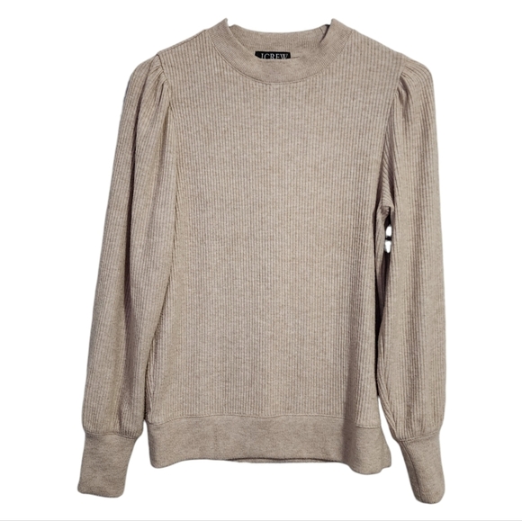 J.CREW Brushed rib puff-sleeve crewneck in latte size S - Picture 1 of 8